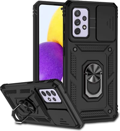 Coverup Hoesje - Geschikt voor Samsung Galaxy A52 / A52s Hoesje - Coverup Armor Ring Kickstand Back Cover met Camera Shield - Zwart