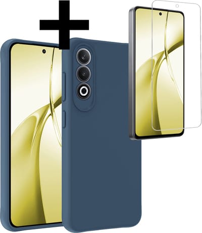 Hoesje - Met Screenprotector - Geschikt voor OnePlus Nord CE4 - Sterk & Shockproof - Back Cover - Siliconen Case - Telefoon Hoes - Telefoonhoesjes - Donkerblauw