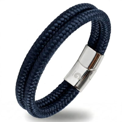 Touw Armband blauw - zilver Heren Dames 17,5cm Galeara Design NOA