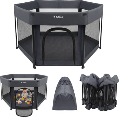 Tulano - Cozy 30 - grondbox - kinderbox – 125 cm – voor binnen en buiten – grafiet – ademend gaas – EN71-gecertificeerd – 6 tot 36 maanden