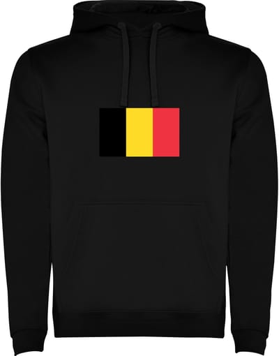 Zwarte unisex hoodie met Wereldse vlaggen het land Belgie merk Roly maat M