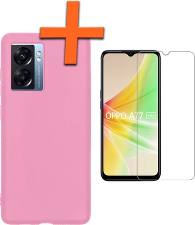 Hoes - Met Screenprotector - Geschikt voor OPPO A77 - Sterk & Shockproof - Back Cover - Siliconen Case - Telefoon Hoes - Lichtroze