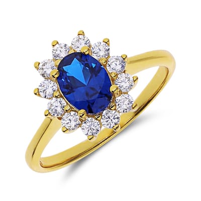 Lucardi Dames Zilveren goldplated ring met blauwe zirkonia - Ring - 925 Zilver - Goudkleurig - 16 / 50 mm