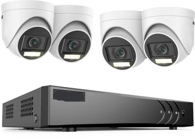 Beveiligingscamerasysteem - 5MP Camera - 8-Kanaals - Openlucht - Buiten - CCTV camerasysteem - IP67 Waterdichte - Bewakingscamera - Beveiligingscamera - Dual Light PIR Detectie – H.265+ DVR Recorder - met 4TB HDD - 4 stuk - Wit