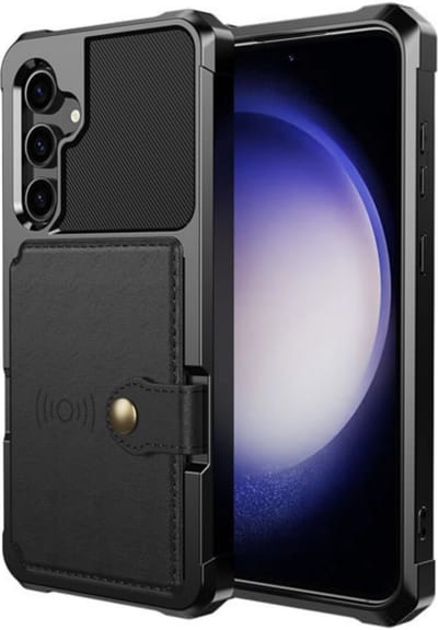 YPCd Hardcase Kaarthouder Hoesje – Geschikt voor Samsung Galaxy S23 FE – Shockproof Backcover met Pasjesvak en Drukknop – Magneet voor Autohouder – Zwart