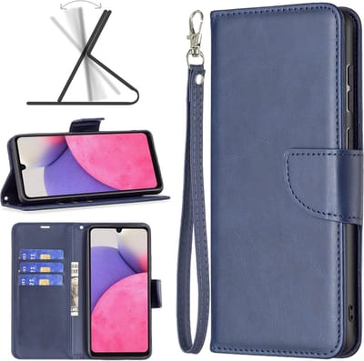 MobyDefend Hoesje - Geschikt voor Samsung Galaxy A33 - Wallet Book Case Met Koord - Blauw