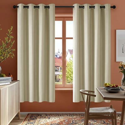 Livatto Warmte-isolerende verduisteringsgordijnen met oogjes, 140 x 175 cm, donkerbeige, 2 stuks