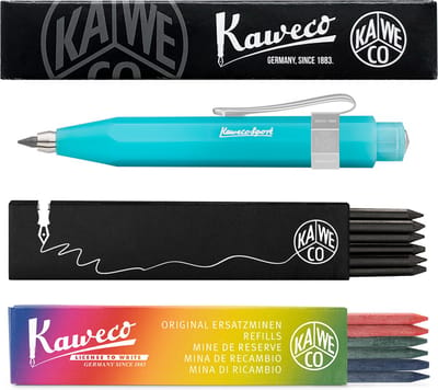 Kaweco - Vulpotlood 3,2 - Frosted Sport - Nostalgic Octagonal Clip Chrome - Light Blueberry - Met doosje vullingen Zwart - Doosje vullingen 3 kleur