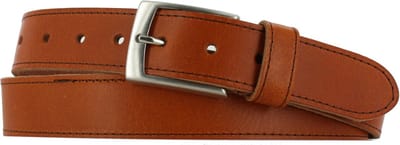 Leren Riem Heren/Dames Rondgestikt | 3.5cm breed | Riemmaat: 115cm (totale lengte: 130cm) | 100% echt leer | Kleur: cognac | Nikkelvrije gesp