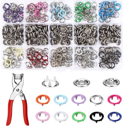Metaal Drukknop Set met Tang, 9.5 mm Drukknoppen, Jersey Drukknopen in 10 Kleuren voor DIY Creaties en Kindermode (200 Sets + Gereedschap)