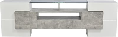 MODFU TV-meubel 200x35x60 cm MDF met hoogglans glasoppervlak, LED-verlichting en veel opbergruimte