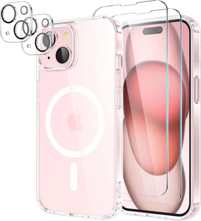 Magnetische hoes Geschikt voor: iPhone 15 met 2-pack schermbeschermer en 2-pack cameralensbeschermer [compatibel met Mag Safe] Zachte TPU schokbestendige anti-krashoes doorzichtig