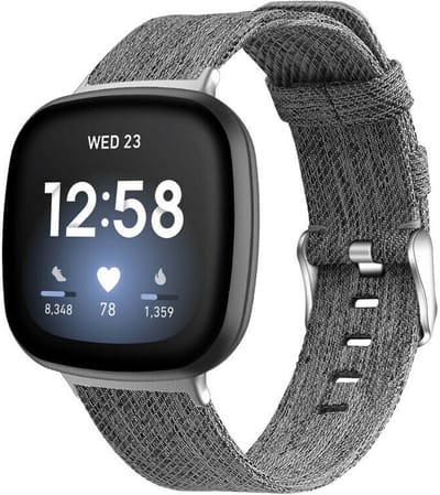 Strap-it Geweven nylon / canvas bandje - Geschikt voor Fitbit Versa 3 / Fitbit Sense - grijs mix - Maat: Maat S