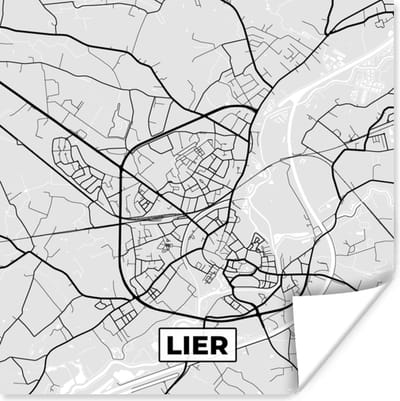 Poster België – Lier – Stadskaart – Kaart – Zwart Wit – Plattegrond - 100x100 cm XXL