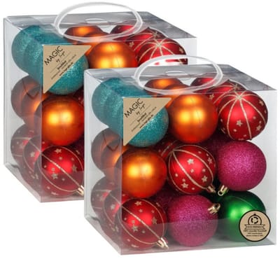 Kerstballen - 54x st - 6 cm - gekleurd - kunststof - kerstballenpakket