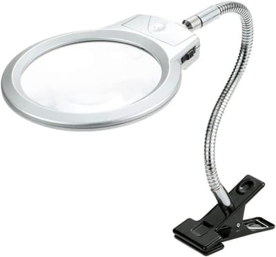 Vergrootglas met LED - Leeslamp Klem - Gedetailleerd Werk - Flexibele Metalen Slang - 2.25x 5x - Zilver
