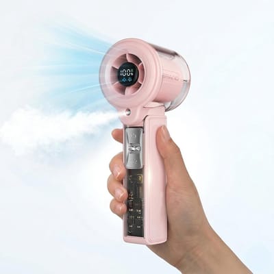 LISM-Mini handventilator met vernevelingsfunctie, 3000mAh oplaadbare draagbare ventilator, ondersteunt 100 snelheidsinstellingen, slimme timer, perfect Geschikt voor zomerse strandconcerten, ideaal cadeau Geschikt voor vrouwen (roze).