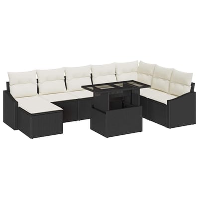 vidaXL - Bankstel - 9 - st - Zwart - en - Crème - poly - rattan