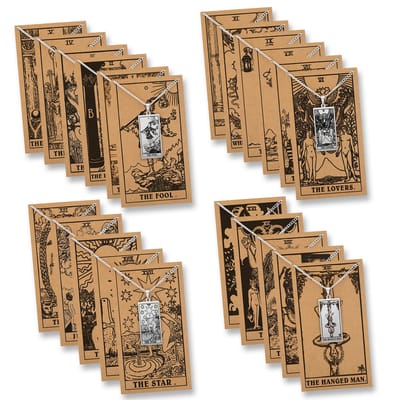 Complete set van Grote Arcana Tarot Kettingen - Alle 22 Major Arcana Kettingen op Rider-Waite Kaartjes - Zilverkleurig - 60cm - Pax Amare