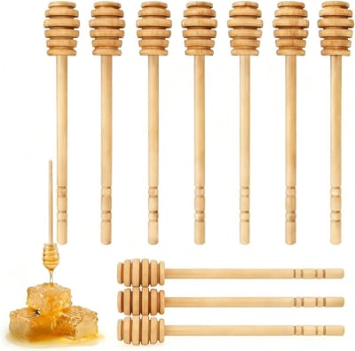 Set van 10 houten honinglepels met geribbeld ontwerp, ideaal voor honing in cakes, desserts en dranken toevoegen