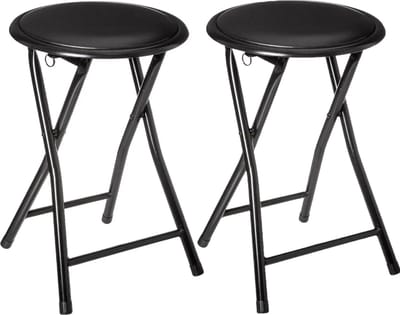 5five Bijzet krukje/stoel - 2x stuks - Opvouwbaar - zwart/zwart - 46 cm