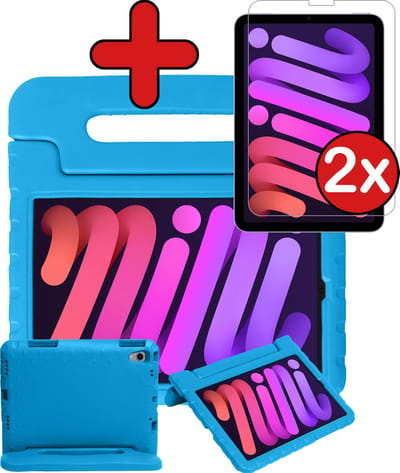 Hoesje - Geschikt voor Apple iPad Mini 6 (2021) - 8.3 inch - 6e Generatie - Met 2x Screenprotector - Kinderhoes - Shockproof Bumper - Kidsproof Case - Tablethoes - Kinder Hoes Cover - Blauw