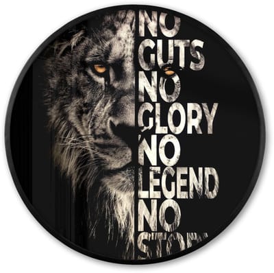 Poster in lijst Rond - Fotolijst 60x60 cm - Posters - Leeuw - Zwart - Dieren - Quote - Motivatie - Industrieel - Ronde posterlijst zwart - Decoratie - Wanddecoratie woonkamer - Muurdecoratie slaapkamer