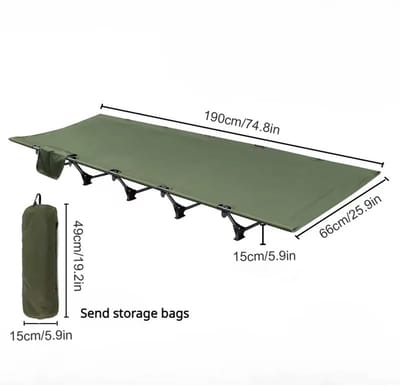 JAQZY Veldbed - kampeerbed - 190×65 cm - Opvouwbaar - Stretcher - Visbed - Kamperen - Camping - 1 persoon - Met opbergtas Army Green