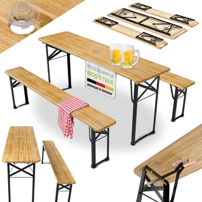 YOR® Biertafel - Biertafels - Biertafelset - Bruin - 170cm x 46cm x 77cm