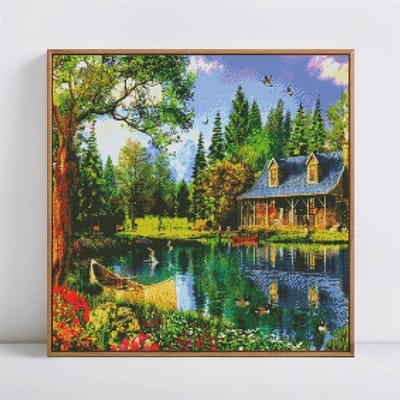 Peinture diamant 5D à faire soi-même, paysage, point de croix, broderie diamant, chalet, image, strass 30x30CM gray