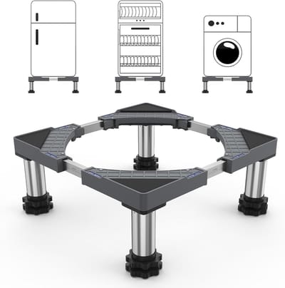 Verstelbare basis voor wasmachines, koelkasten en drogers - Lengte 45-65 cm, hoogte 13-17 cm, 200 kg draagvermogen, grijs