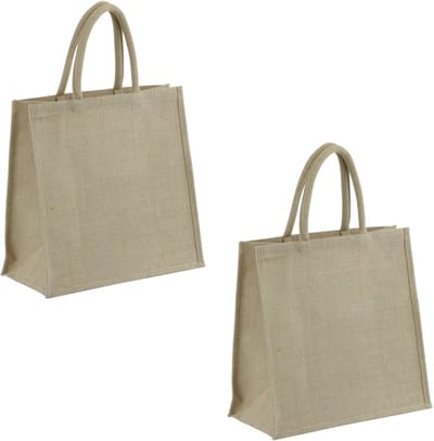Boodschappentas - 2x - naturel - jute - 35 x 34 cm - strandtas - shopping bag - tas - hengsels - draagtas