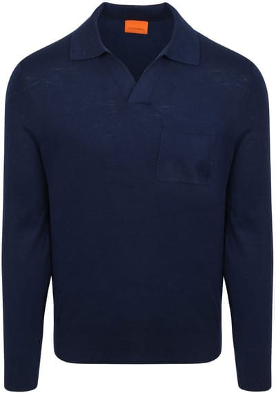 Suitable Longsleeve Knitted Poloshirt Riva Pocket Donkerblauw (navy) - Maat M - Heren - Pullover - Polo shirt Heren met Lange mouwen
