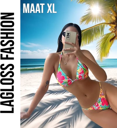 LaGloss® 2-Delige Bikini Set – Bloemenprint Neon Kleuren – Sexy & Trendy Badmode – Maat XL