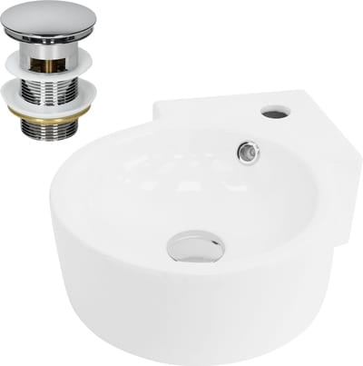 Wastafel incl. afvoergarnituur zilver met overloop 45x36x13 cm wit keramiek LuxeBath