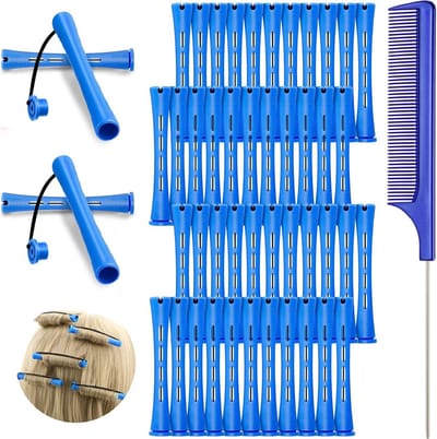 48 Blauwe Plastic Cold Wave Rods, 0.35 Inch/1cm Haar Permanentstaven met Stalen Ratstaart Kam voor Perfecte Krullen en Styling