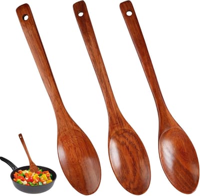 Set van 3 Houten Kooklepels voor Koken en Bakken, Keukenhulpmiddelen voor Roeren en Salades, Duurzaam en Ergonomisch Ontwerp