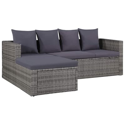 vidaXL - 4-delige - Loungeset - met - kussens - poly - rattan - grijs