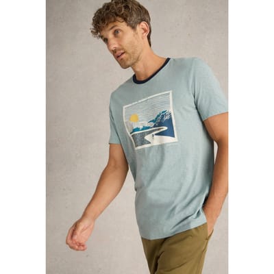 White Stuff Peak Pedals Graphic Tee Blue Print Maat: XXL | T-shirts met Print Outlet | Heren | Blauw
