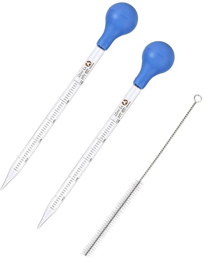 Dailygoods- Druppelaar 2 stuks - Glazen Pipetten 10 ml - Rubberen Zuignap - Reinigingsborstel - Herbruikbaar voor Laboratorium - Pipet