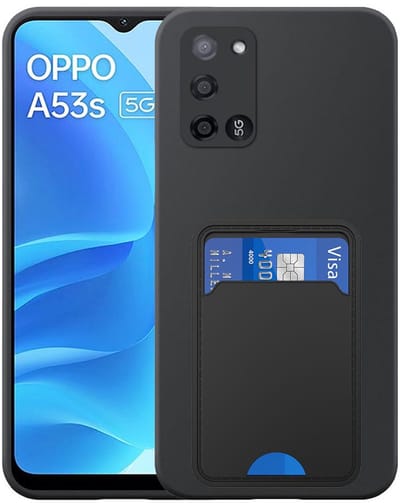 Geschikt voor Oppo A53s 5G Telefoonhoesje met TPU Pasjeshouder - Flexible Back Cover Case Siliconen TPU with Cardslot - Zwart - Smartphonica geschikt voor Oppo A53s 5G