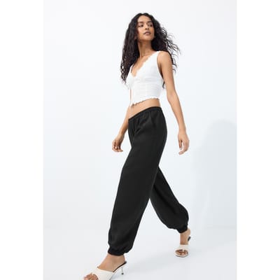 Stradivarius Pofbroek met linnenlook  Zwart XL