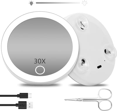 30X Verlichte Vergrootspiegel met Dimbare Licht en Zuignappen - Compacte Make-up Spiegel