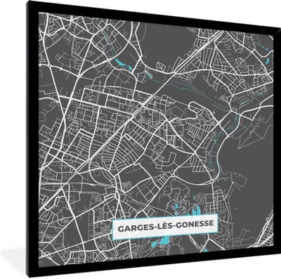 Fotolijst incl. Poster - Garges-lès-Connesse - Frankrijk - Plattegrond - Kaart - Stadskaart - 40x40 cm - Posterlijst