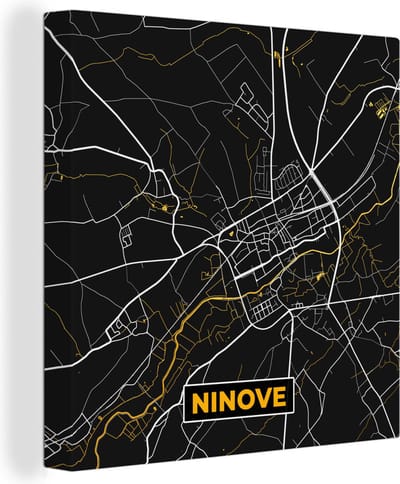 Canvas Schilderij Goud - Kaart - Ninove - Stadskaart - Plattegrond - 20x20 cm - Wanddecoratie