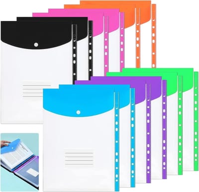 Documentfolder A4 formaat met 11 ringen, transparante pockets en drukknop, uitbreidbare waterdichte opbergmap voor documenten en papieren