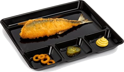 PlasticForte Vakjesborden - 1x stuks - zwart - gourmetbord - 4-vaks - kunststof - 26 x 24 cm - fonduebord