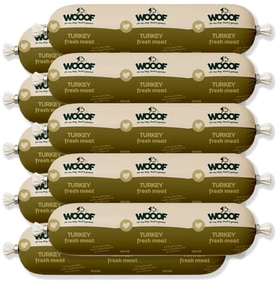 WOOOF Honden worsten Kalkoen worsten Vers vlees natvoer - Houdbare worsten hondenvoer - 10x 900gram