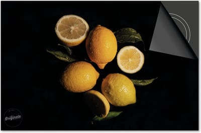 Inductie beschermer 60x60 - afdekplaat inductie mat - Dietrix Kookplaat beschermer - Exclusief - Groente en Fruit - Citroenen op zwart