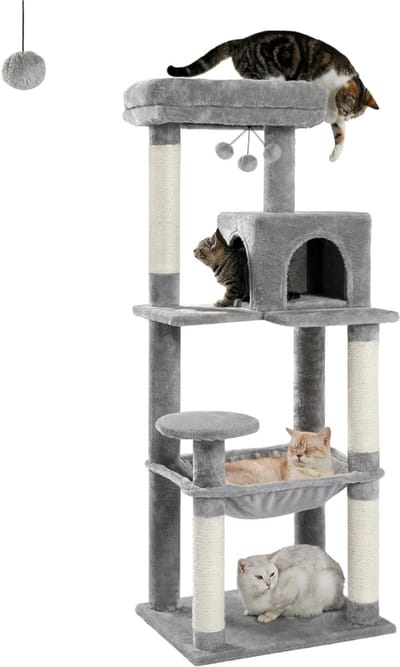 Aura® Krabpaal Voor Zware Katten – Krabpaal Voor Grote Katten - Kat Toren - Grijs - 143cmx 45cm x 143cm